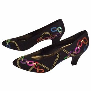 NWT Beverly Feldman SaksFifthAvenue black embellished satin shoes made in Spain